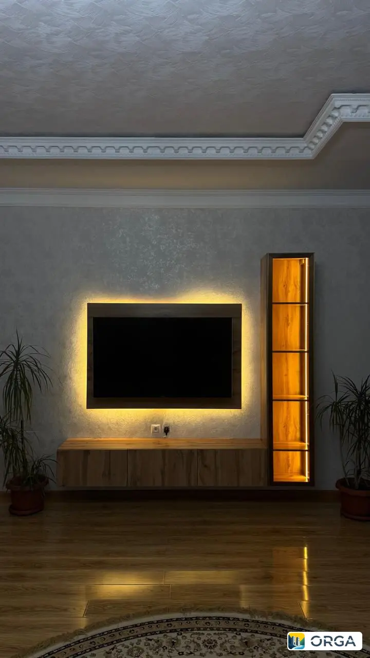 Тумба подвесная Лофт 180/36/30 с витриной, фальш панелью, фурнитурой Белуччи, корпусом EGGER, подсветкой