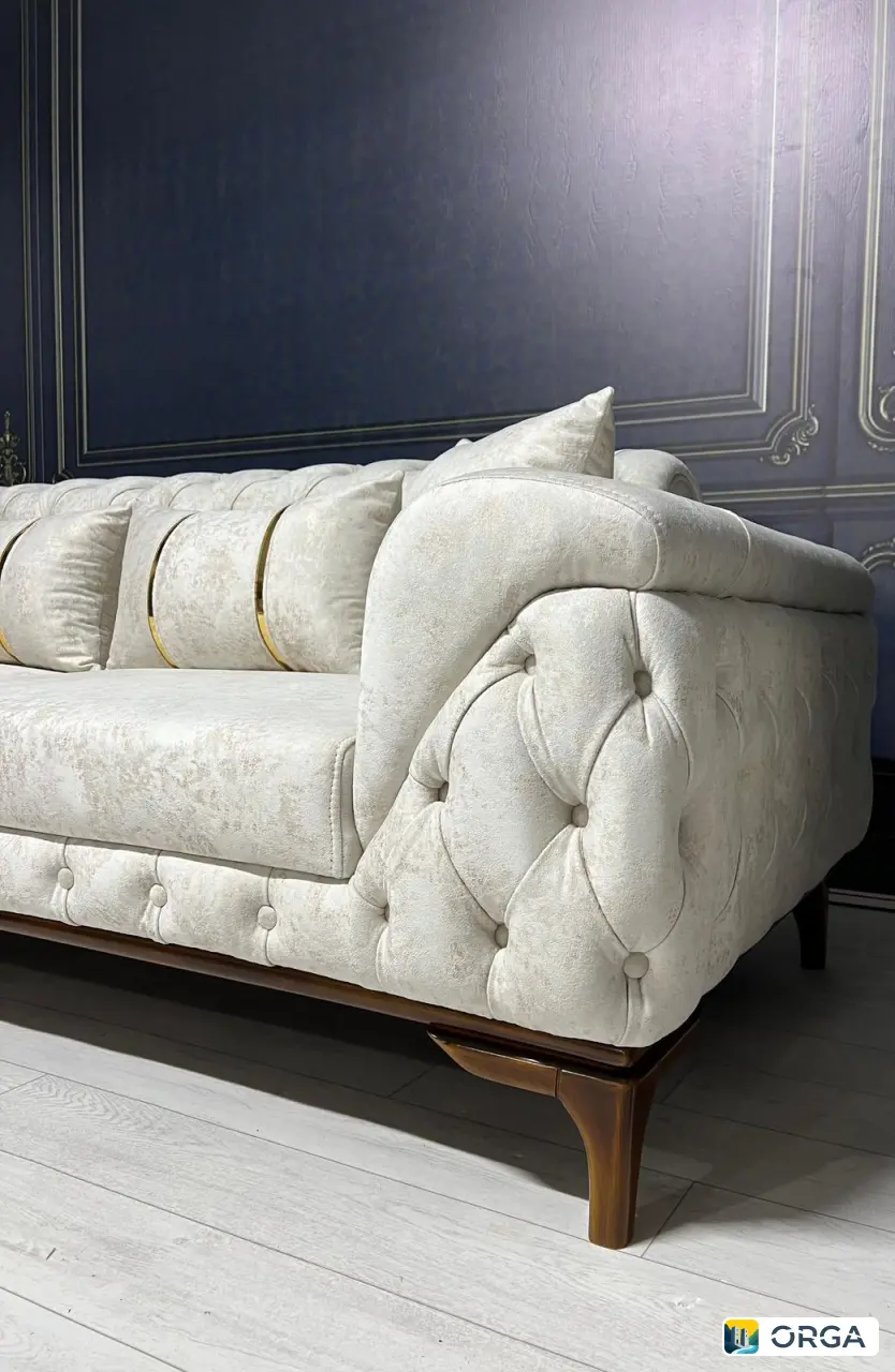 Диван Stella с двумя креслами, 6 подушками, ткань Лотос, деревянные ножки, откидная спинка