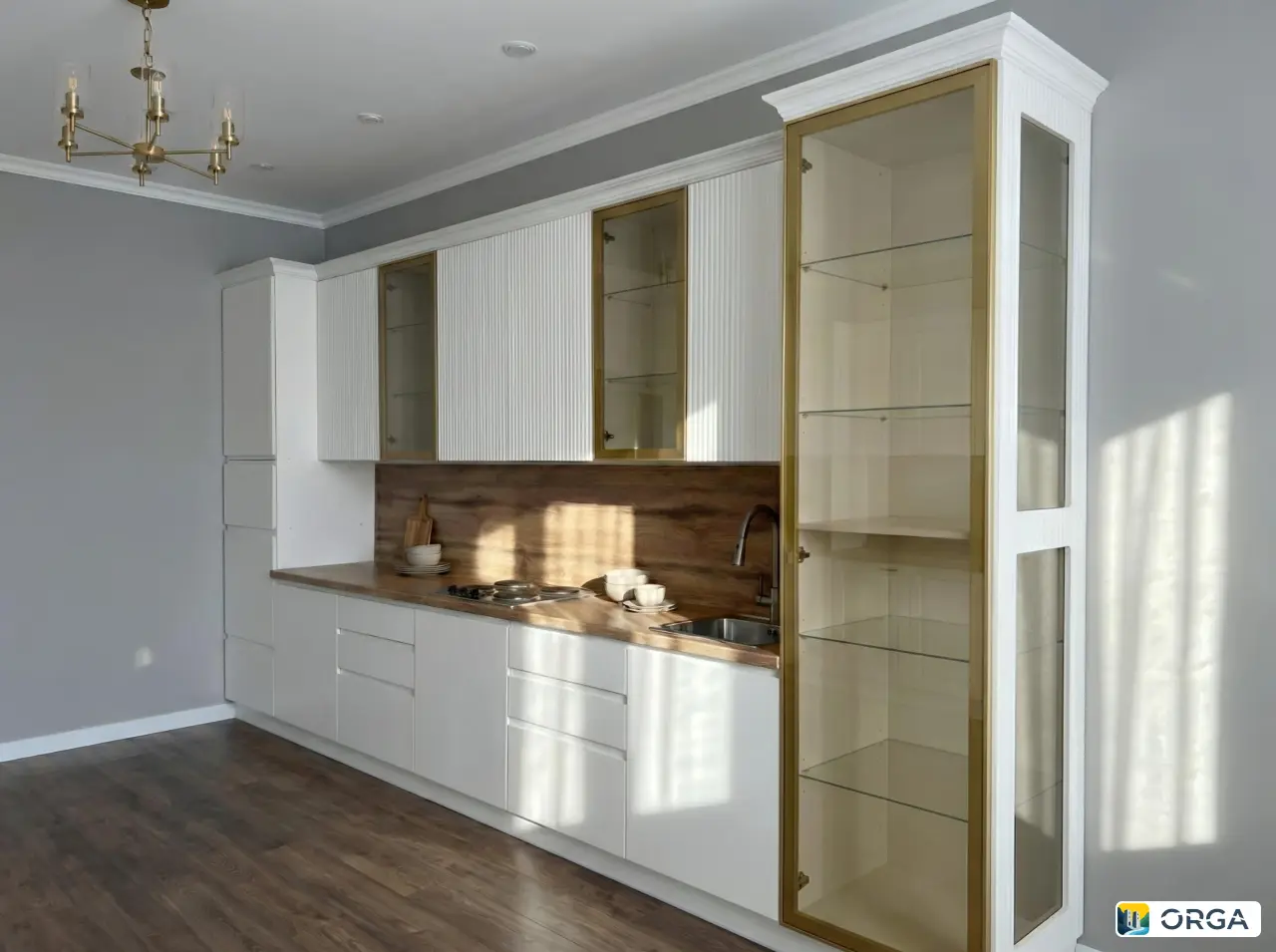 Кухня «Белла» 420, размер 420х245х60см, фасады крашеный МДФ белый, корпус ЛДСП белый, цена 83.000₽